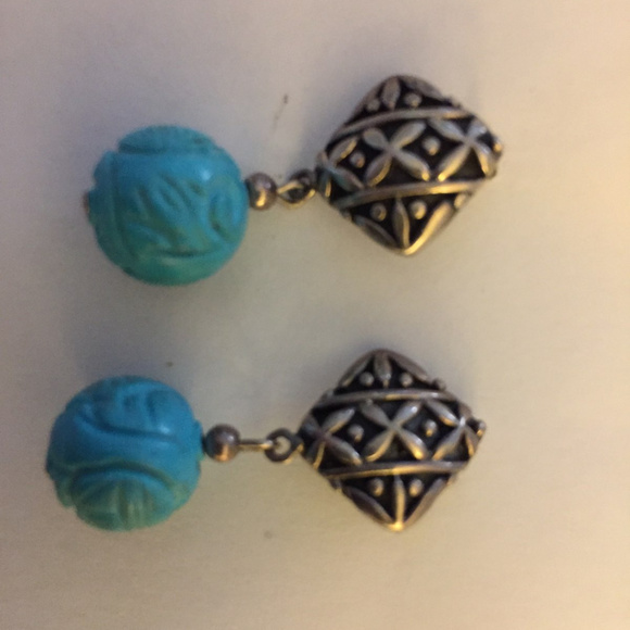 turquoise and sterling silver ball earrings - Picture 1 of 8